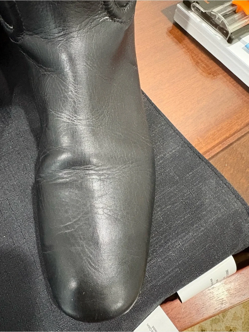 Tory Burch Black Leather Knee-High Riding Boots with Gold Logo